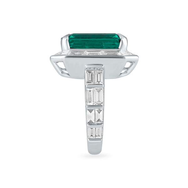 Emerald Octagon-Cut Ring with Diamonds in White Gold